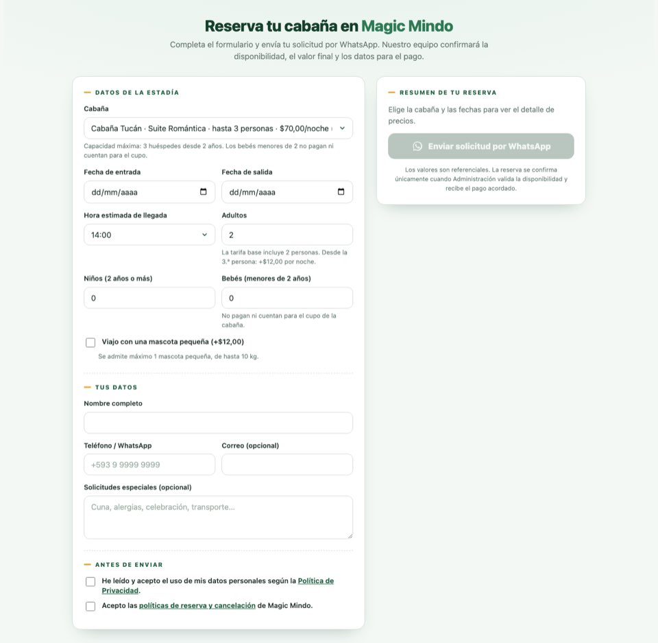 Portal de reservas desarrollado para Magic Mindo